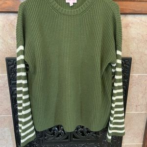 Pink Lily Chunky Green and White Sweater